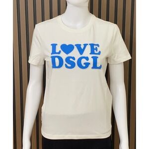 Desigual Women's White Love DSGL Rhinestone Graphic T-Shirt 24WWTK85 Size M New